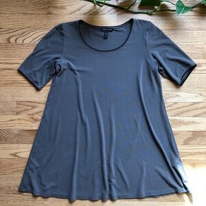 Eileen Fisher Silk Short Sleeve Blouse Taupe Brown XS